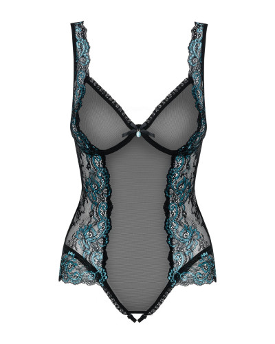 (SALE) Сетчатое боди на косточках Obsessive Amanta teddy S/M, черное, с доступом - Фото №5