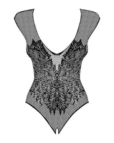 Бодістокінг із великої сітки з мереживом Obsessive B112 teddy S/M/L, чорний, з доступом - Фото №4