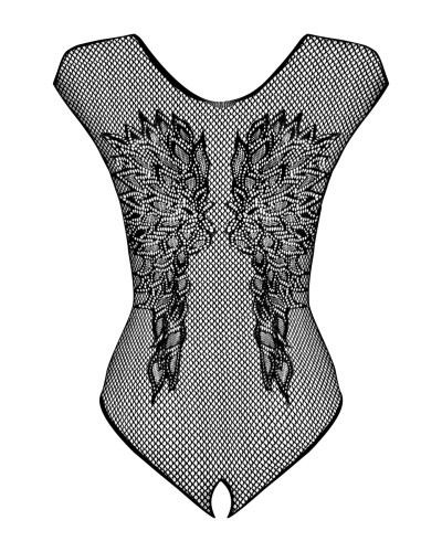 Бодістокінг із великої сітки з мереживом Obsessive B112 teddy S/M/L, чорний, з доступом - Фото №5