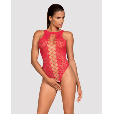 (SALE) Ажурний бодістокінг із ефектом шнурівки Obsessive B120 teddy red S/M/L, червоний