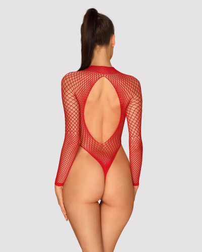 Сетчатый бодистокинг с длинным рукавом Obsessive B126 teddy red S/M/L, красный - Фото №2