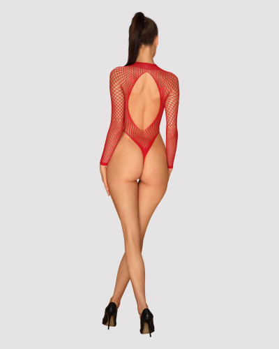 Сетчатый бодистокинг с длинным рукавом Obsessive B126 teddy red S/M/L, красный - Фото №4