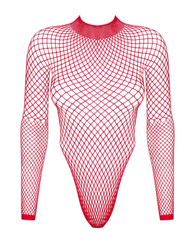 Сетчатый бодистокинг с длинным рукавом Obsessive B126 teddy red S/M/L, красный - Фото №5