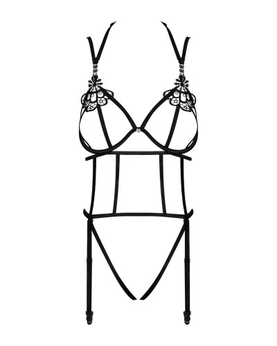 (SALE) Боді зі стреп із доступом Obsessive Badossa crotchless teddy L/XL, чорний - Фото №5