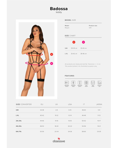 (SALE) Боді зі стреп із доступом Obsessive Badossa crotchless teddy L/XL, чорний - Фото №7