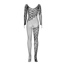 (SALE) Бодістокінг Obsessive Bodystocking F210 S/M/L black, рукава-мітенки, сітка, кольорове мереживо