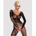 (SALE) Бодистокинг Obsessive Bodystocking F210 S/M/L black, рукава-митенки, сетка, цветное кружево - Фото №2