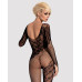 (SALE) Бодистокинг Obsessive Bodystocking F210 S/M/L black, рукава-митенки, сетка, цветное кружево - Фото №3