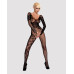 (SALE) Бодистокинг Obsessive Bodystocking F210 S/M/L black, рукава-митенки, сетка, цветное кружево - Фото №4