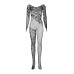 (SALE) Бодистокинг Obsessive Bodystocking F210 S/M/L black, рукава-митенки, сетка, цветное кружево - Фото №6