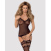 (SALE) Бодістокінг Obsessive Bodystocking F214 black S/M/L, імітація корсета та панчіх на підв’язках - Фото №1