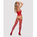 (SALE) Бодістокінг Obsessive Bodystocking F214 red S/M/L, імітація корсета та панчіх на підв’язках - Фото №4