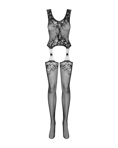 (SALE) Бодістокінг Obsessive Bodystocking F221 XL/XXL, силуетний квітковий малюнок, імітація панчіх - Фото №5