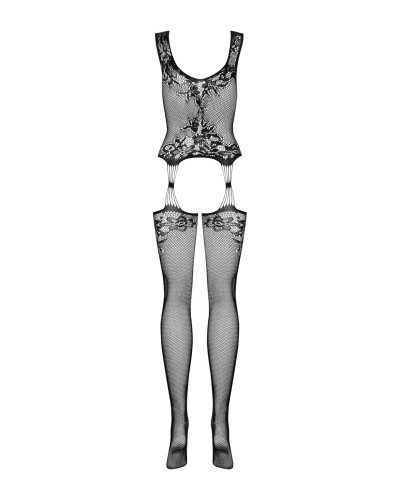 (SALE) Бодістокінг Obsessive Bodystocking F221 XL/XXL, силуетний квітковий малюнок, імітація панчіх - Фото №6