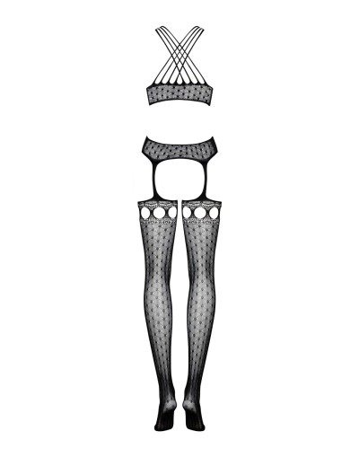 (SALE) Бодістокінг Obsessive Bodystocking G313 S/M/L, шнурівка, геометричний декор - Фото №6