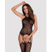 (SALE) Бодістокінг Obsessive Bodystocking G316 S/M/L, квітковий декор, схрещені підв’язки - Фото №1