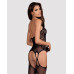 (SALE) Бодістокінг Obsessive Bodystocking G316 S/M/L, квітковий декор, схрещені підв’язки - Фото №2
