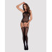 (SALE) Бодістокінг Obsessive Bodystocking G316 S/M/L, квітковий декор, схрещені підв’язки - Фото №3