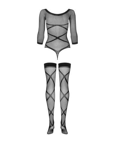 (SALE) Бодістокінг Obsessive Bodystocking G320 S/M/L, панчохи, боді, декор у вигляді ліній - Фото №6