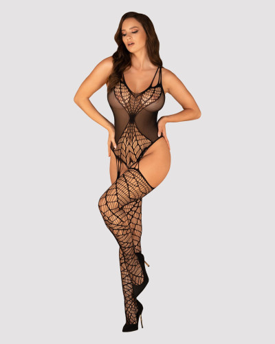 (SALE) Ажурный бодистокинг под паутину Obsessive Bodystocking G325 black S/M/L, черный, комбинезон, имитаци - Фото №3