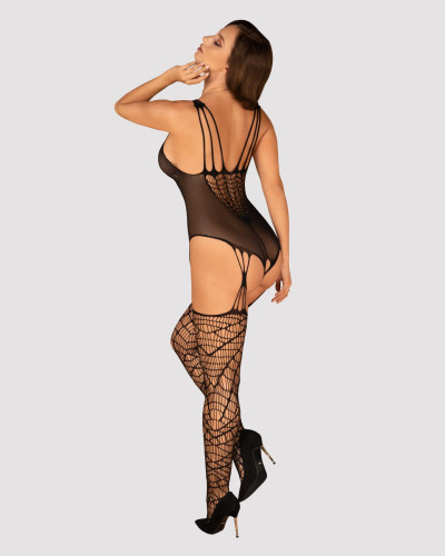(SALE) Ажурный бодистокинг под паутину Obsessive Bodystocking G325 black S/M/L, черный, комбинезон, имитаци - Фото №4