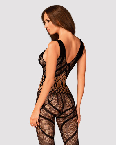 Сітчастий бодістокінг з вирізами та малюнком Obsessive Bodystocking G328 S/M/L, чорний, комбінезон - Фото №2