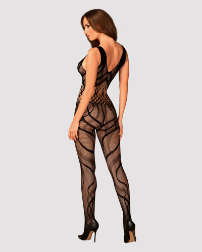 Сітчастий бодістокінг з вирізами та малюнком Obsessive Bodystocking G328 S/M/L, чорний, комбінезон - Фото №4