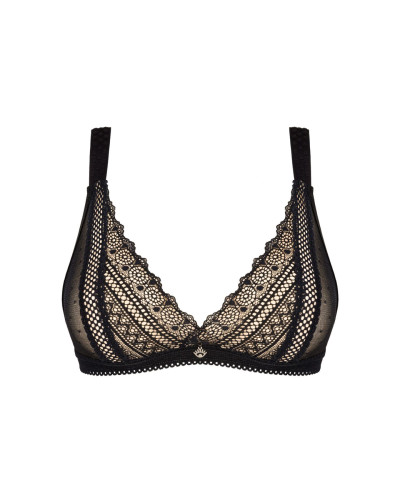 (SALE) Мереживний бюстгальтер із трикутною чашкою Obsessive Estiqua bra M/L, чорний, широкі лямки - Фото №3