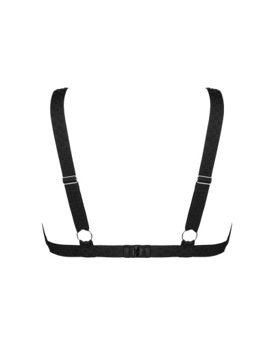(SALE) Мереживний бюстгальтер із трикутною чашкою Obsessive Estiqua bra M/L, чорний, широкі лямки - Фото №4