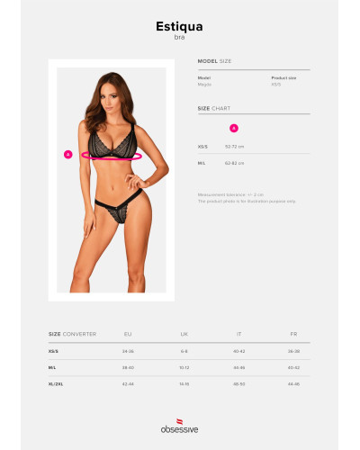 (SALE) Мереживний бюстгальтер із трикутною чашкою Obsessive Estiqua bra M/L, чорний, широкі лямки - Фото №5