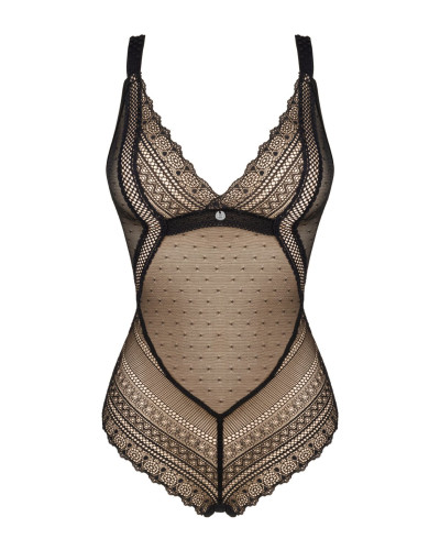 Мереживне боді з декольте Obsessive Estiqua teddy M/L, чорне, широкі лямки - Фото №5