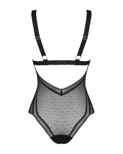 Мереживне боді з декольте Obsessive Estiqua teddy M/L, чорне, широкі лямки - Фото №6