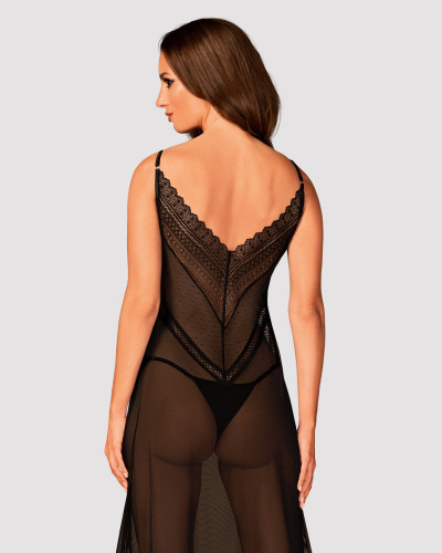 (SALE) Напівпрозора довга сорочка Obsessive Estiqua chemise XS/S, чорний, асиметричний крій - Фото №2