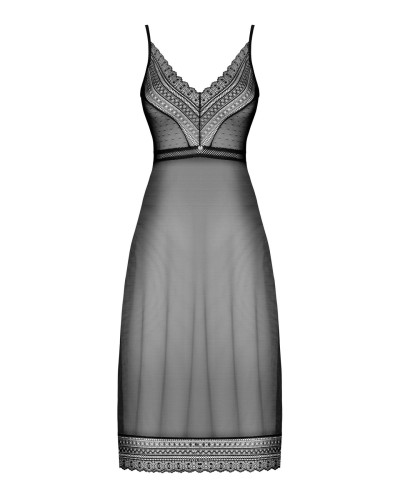 (SALE) Напівпрозора довга сорочка Obsessive Estiqua chemise XS/S, чорний, асиметричний крій - Фото №5