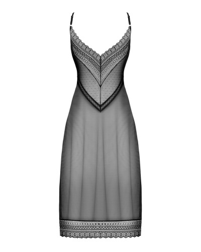 (SALE) Напівпрозора довга сорочка Obsessive Estiqua chemise XS/S, чорний, асиметричний крій - Фото №6