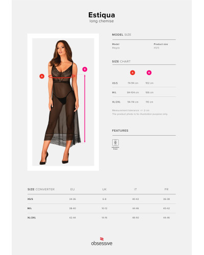 (SALE) Напівпрозора довга сорочка Obsessive Estiqua chemise XS/S, чорний, асиметричний крій - Фото №7