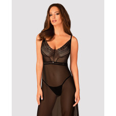 (SALE) Напівпрозора довга сорочка Obsessive Estiqua chemise M/L, чорний, асиметричний крій
