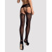 Чулки-стокинги с растительным рисунком Obsessive Garter stockings S206 black S/M/L черные, имитация - Фото №2