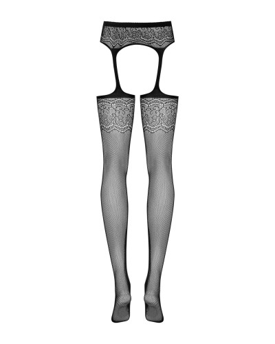(SALE) Сетчатые чулки-стокинги с цветочным рисунком Obsessive Garter stockings S207 S/M/L, черные, имитация - Фото №6