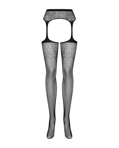 Сітчасті панчохи-стокінги з квітковим малюнком Obsessive Garter stockings S207 XL/XL, чорні, імітаці - Фото №5
