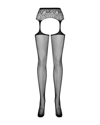(SALE) Сітчасті панчохи-стокінги з мереживним поясом Obsessive Garter stockings S307 XL/XXL, чорні, імітаці - Фото №5