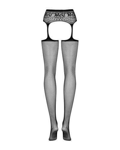 (SALE) Сітчасті панчохи-стокінги з мереживним поясом Obsessive Garter stockings S307 XL/XXL, чорні, імітаці - Фото №6