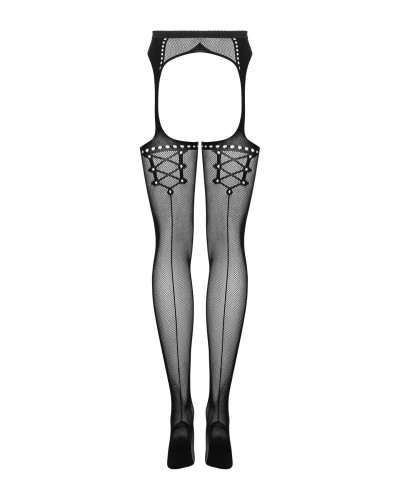 Сітчасті панчохи-стокінги зі стрілкою Obsessive Garter stockings S314 S/M/L, чорні, імітація гартері - Фото №6