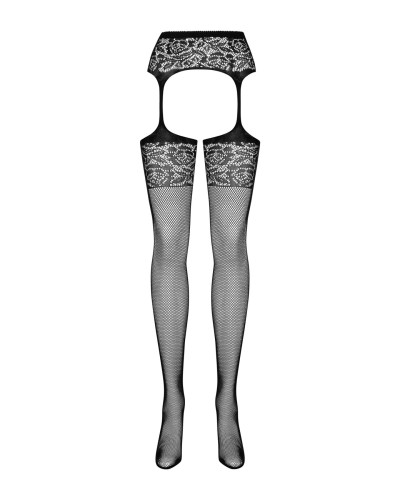 Сетчатые чулки-стокинги с имитацией гартеров Obsessive Garter stockings S500 S/M/L, черные, с доступ - Фото №4
