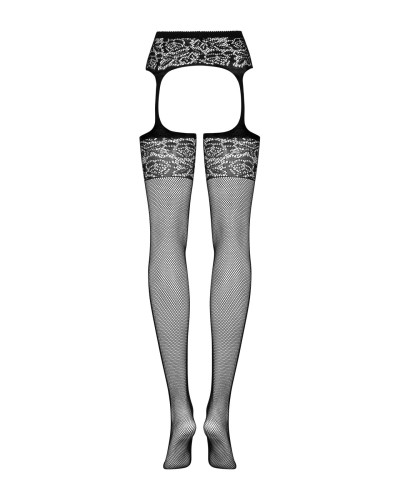 Сетчатые чулки-стокинги с имитацией гартеров Obsessive Garter stockings S500 S/M/L, черные, с доступ - Фото №5