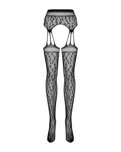 Сетчатые чулки-стокинги под леопард Obsessive Garter stockings S817 S/M/L, имитация гартеров, с дост - Фото №5