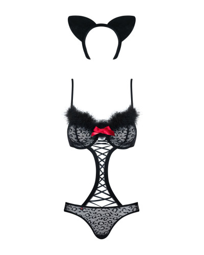 Еротичний костюм гепарду Obsessive Gepardina 3 pcs costume L/XL, чорний, хутряне оздоблення, монокін - Фото №5