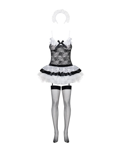 Еротичний костюм покоївки зі спідницею Obsessive Housemaid 5 pcs costume L/XL, чорно-білий, топ з пі - Фото №5