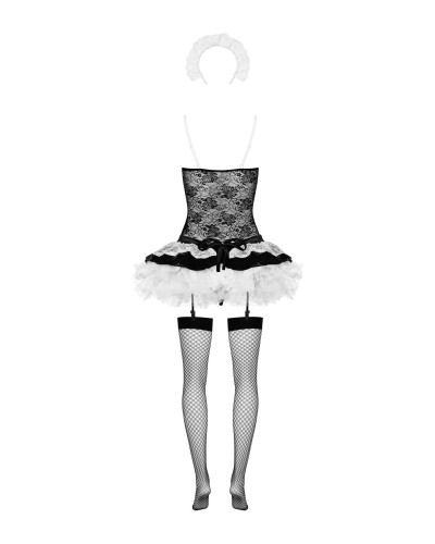 Еротичний костюм покоївки зі спідницею Obsessive Housemaid 5 pcs costume L/XL, чорно-білий, топ з пі - Фото №6