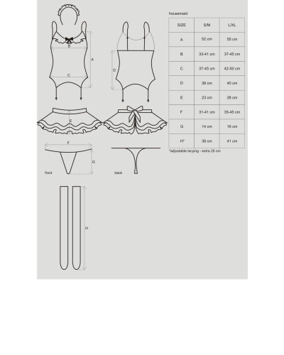Еротичний костюм покоївки зі спідницею Obsessive Housemaid 5 pcs costume L/XL, чорно-білий, топ з пі - Фото №7